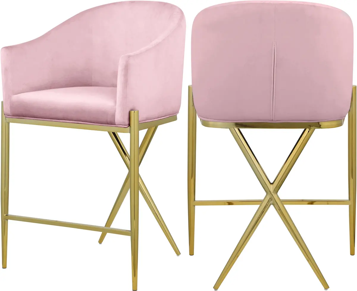 Xavier Pink Velvet Counter Stool 1
