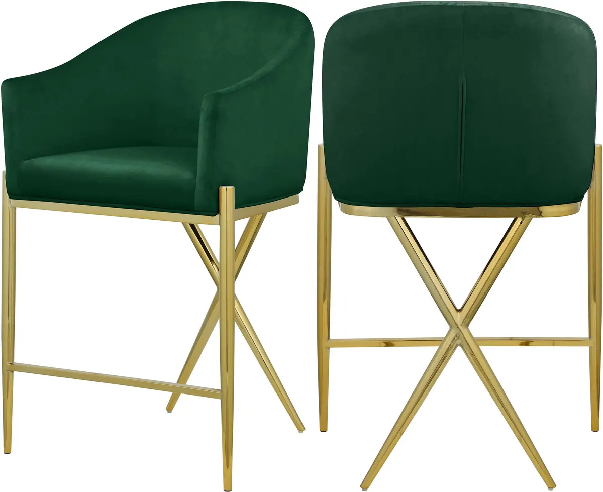 Xavier Green Velvet Counter Stool 1
