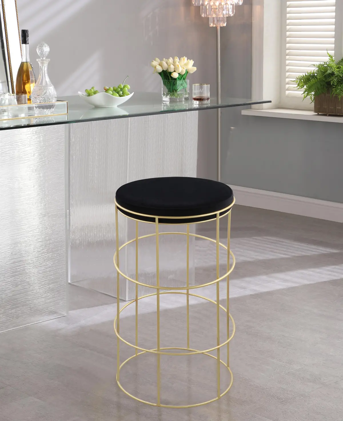 Rebar Black Velvet Counter Stool 2
