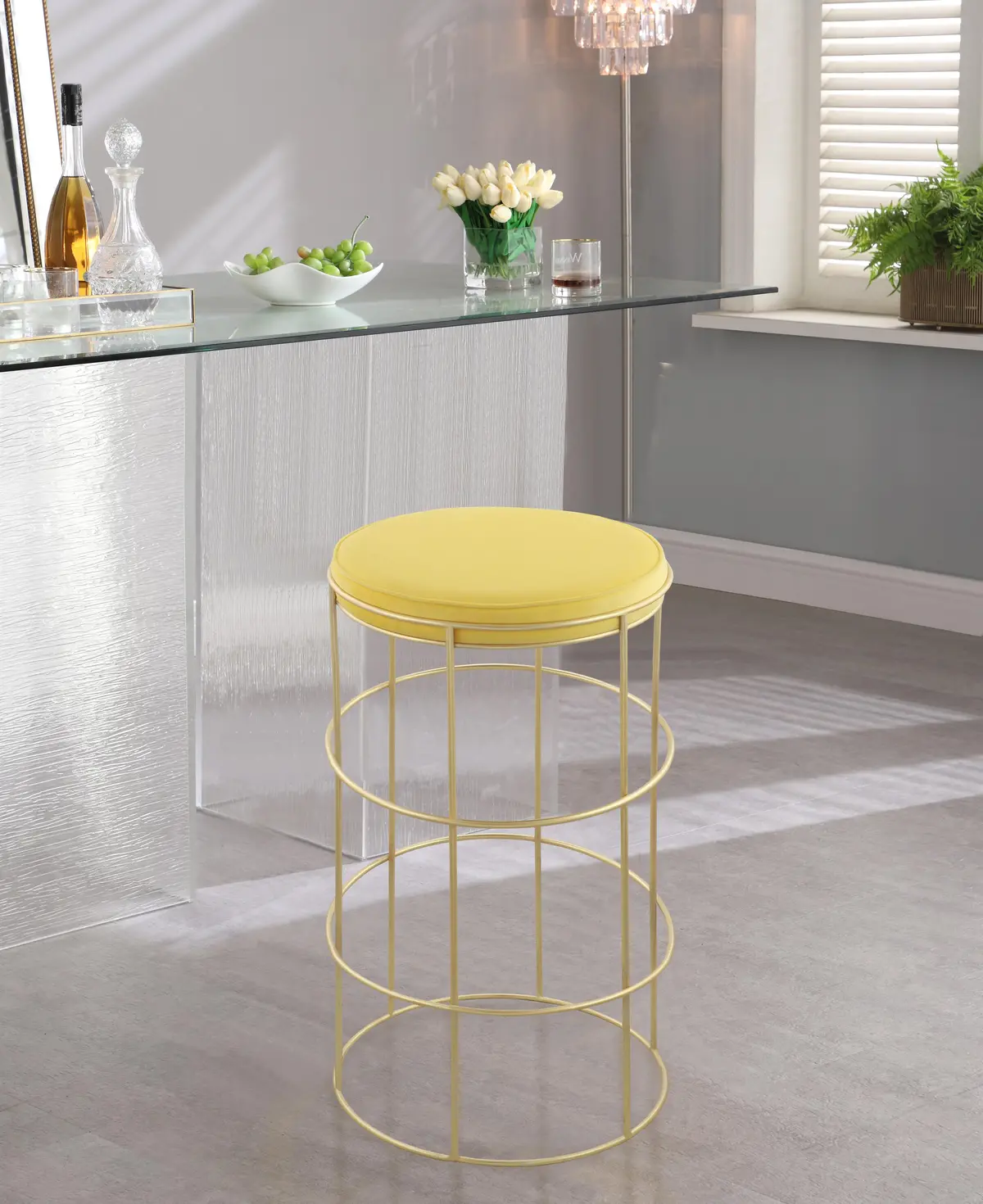 Rebar Yellow Velvet Counter Stool 2
