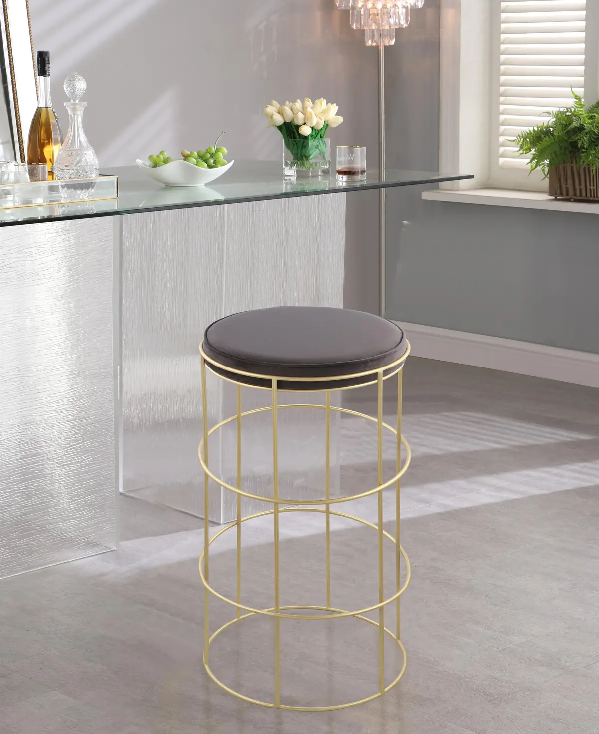 Rebar Grey Velvet Counter Stool 2