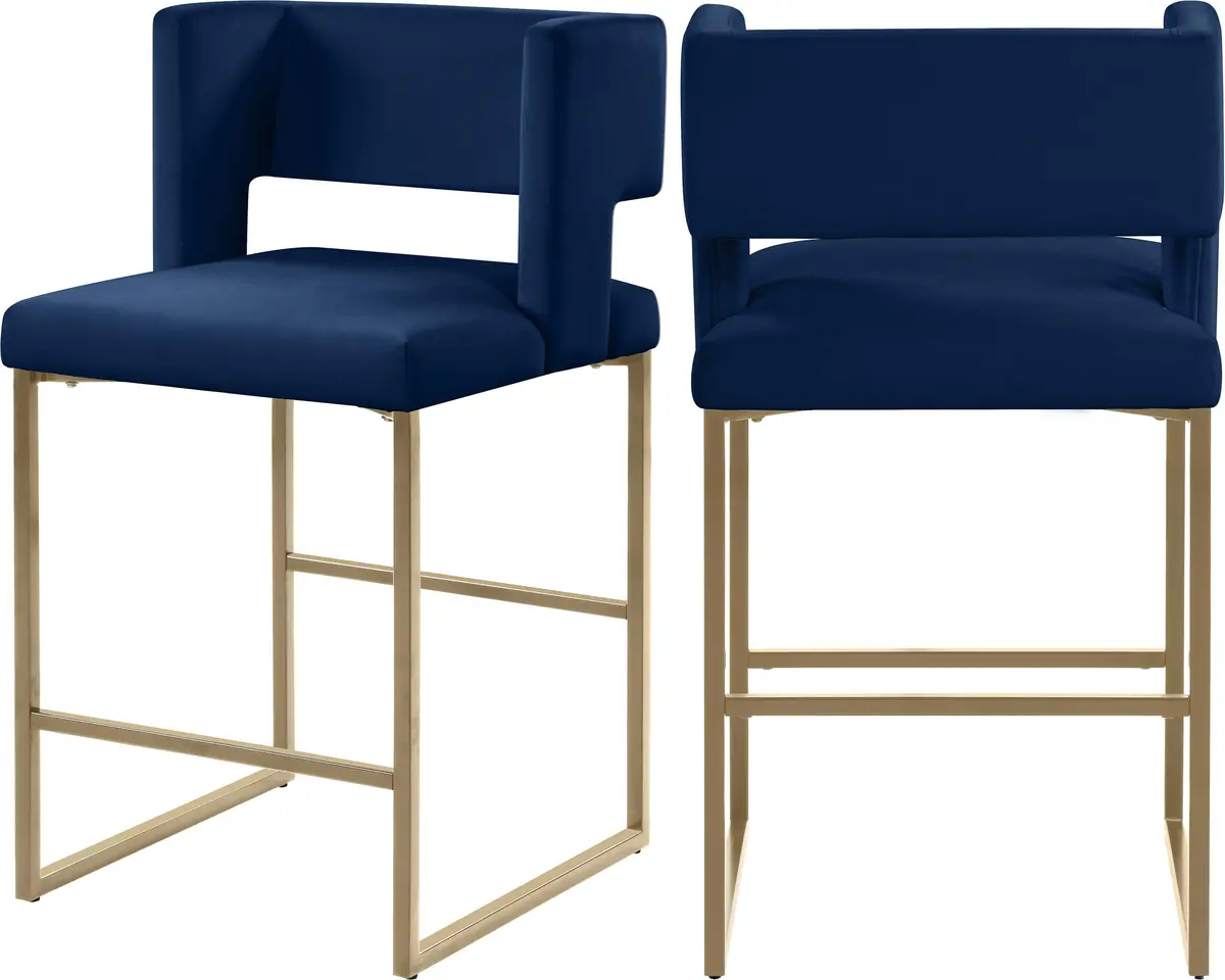 Caleb Navy Velvet Counter Stool 1