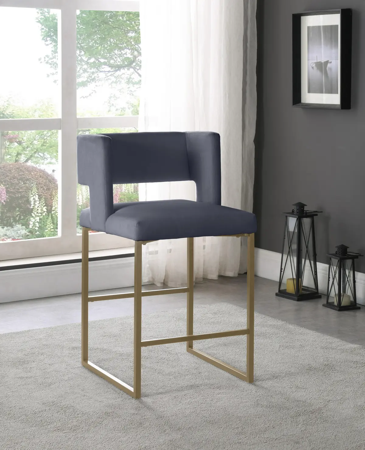 Caleb Grey Velvet Counter Stool 2