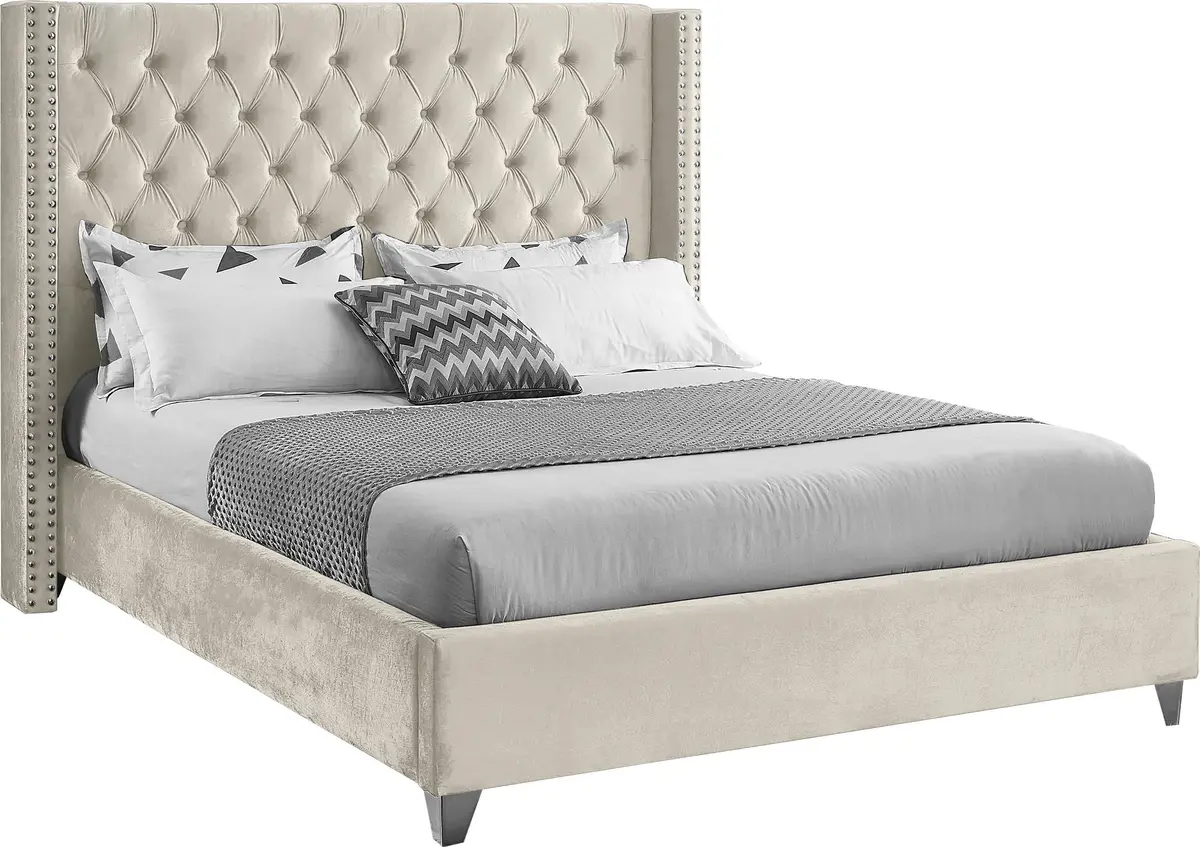 Aiden Cream Velvet Full Bed 1