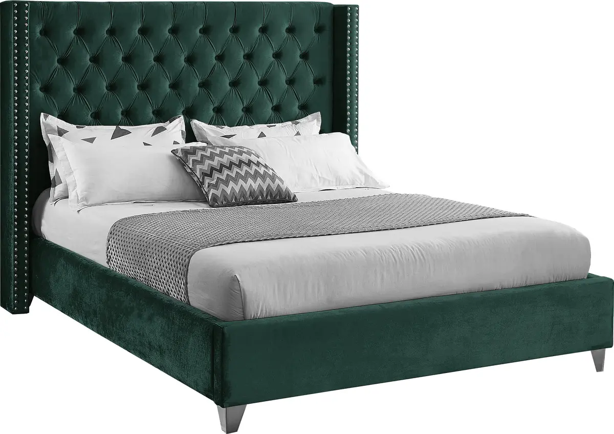 Aiden Green Velvet King Bed 1