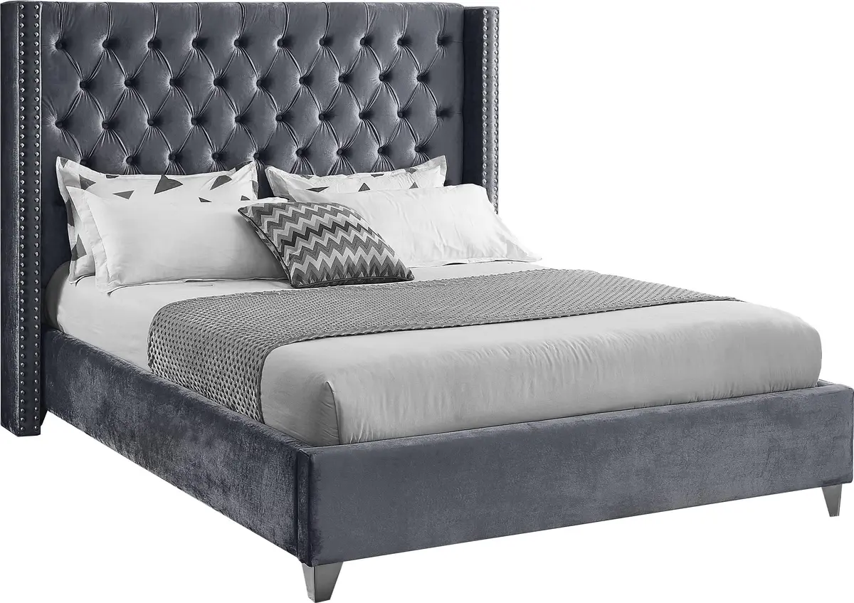 Aiden Grey Velvet Full Bed 1