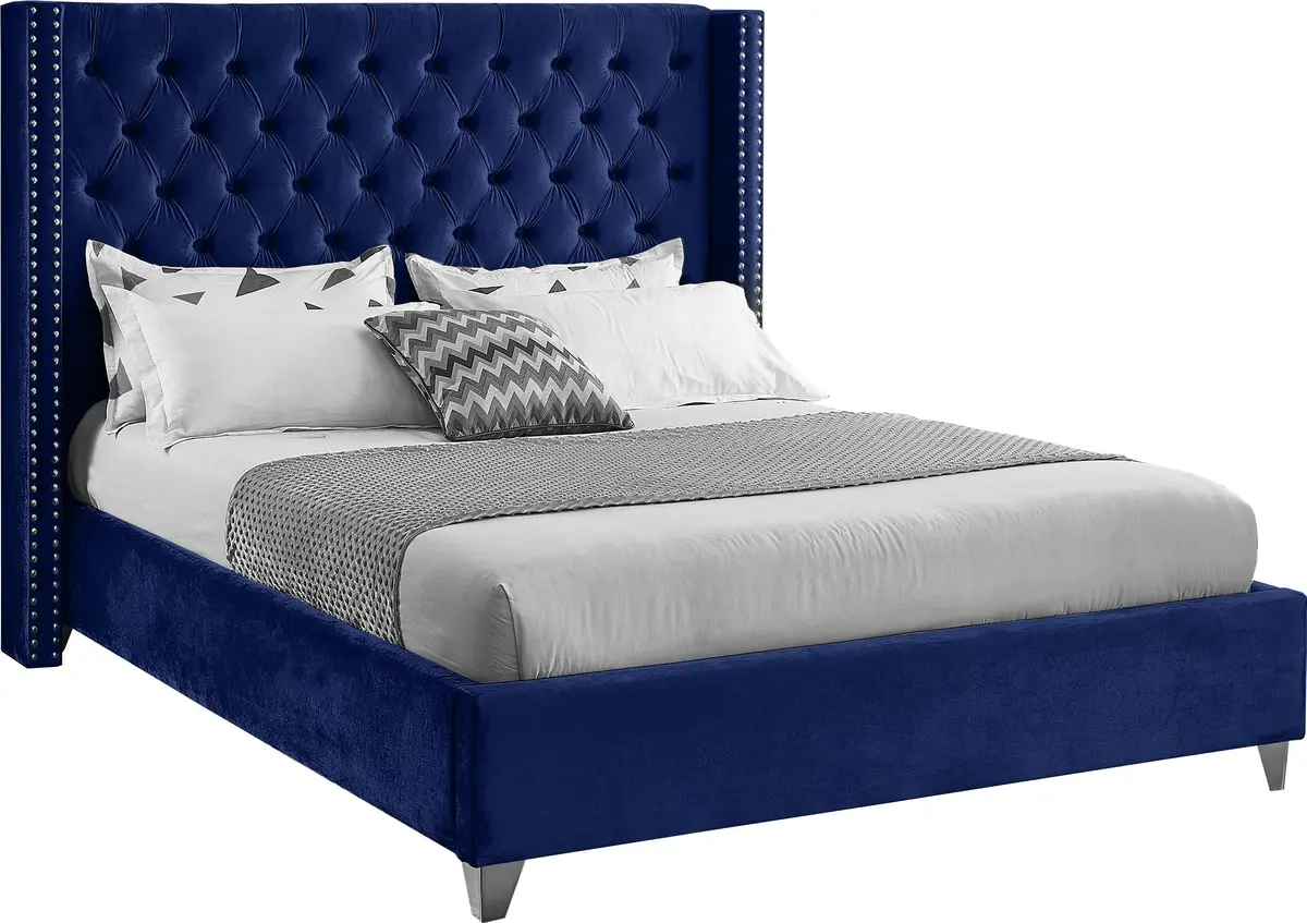 Aiden Navy Velvet Full Bed 1