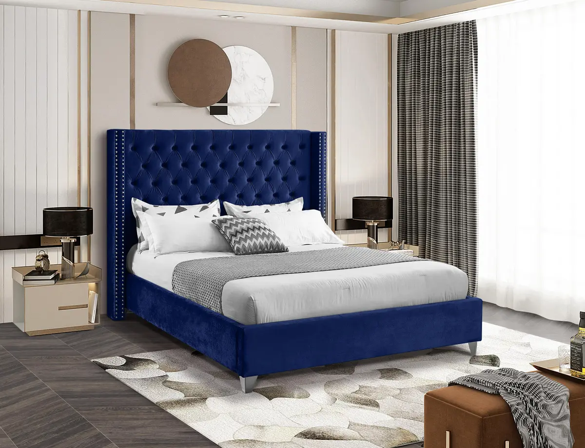 Aiden Navy Velvet Full Bed 2