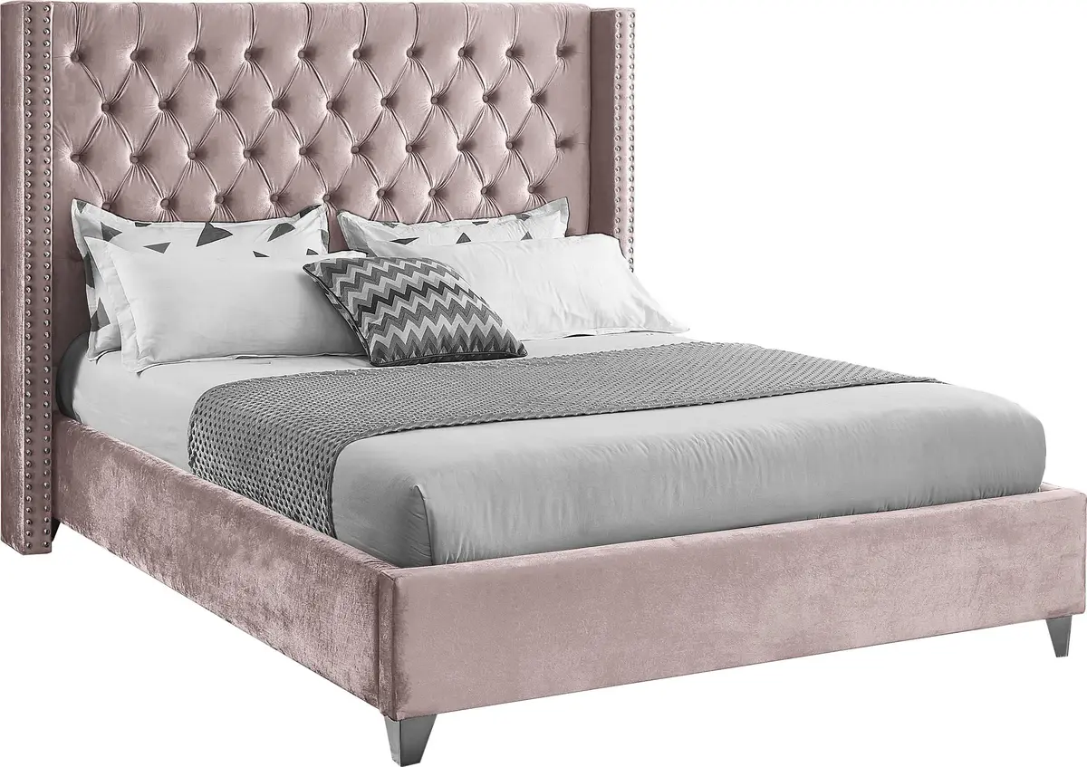 Aiden Pink Velvet Full Bed 1