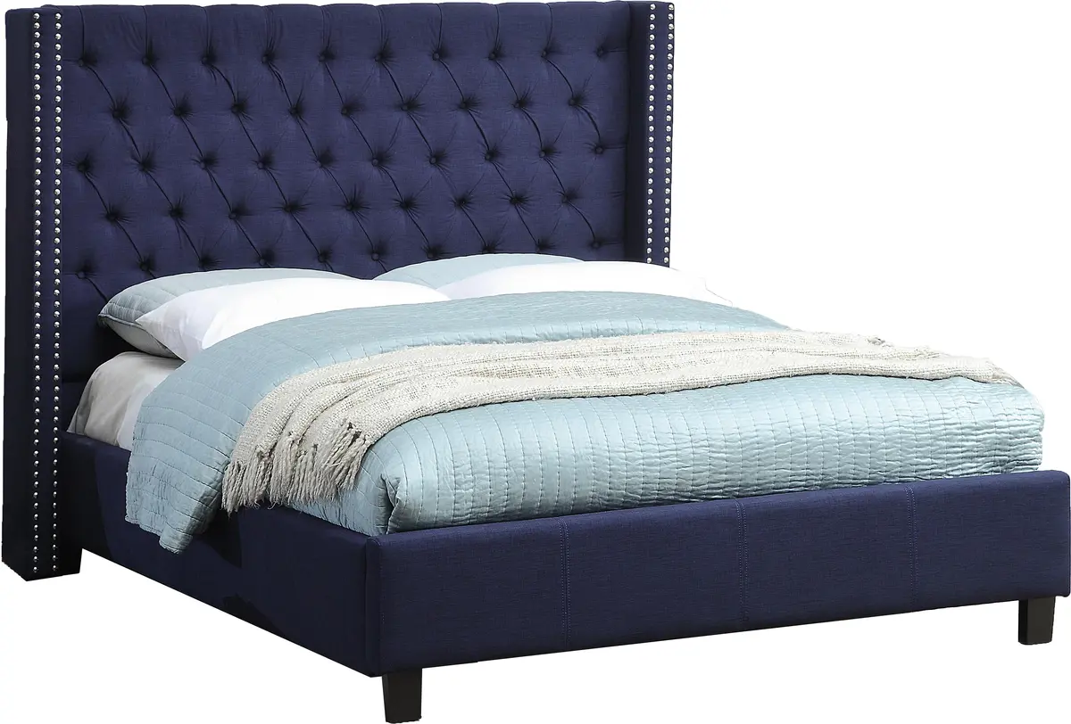 Ashton Navy Linen Queen Bed 1