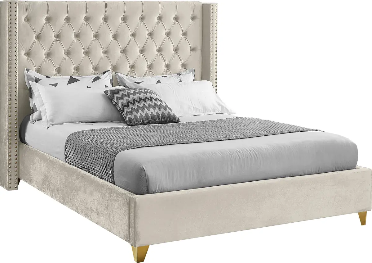 Barolo Cream Velvet King Bed 1