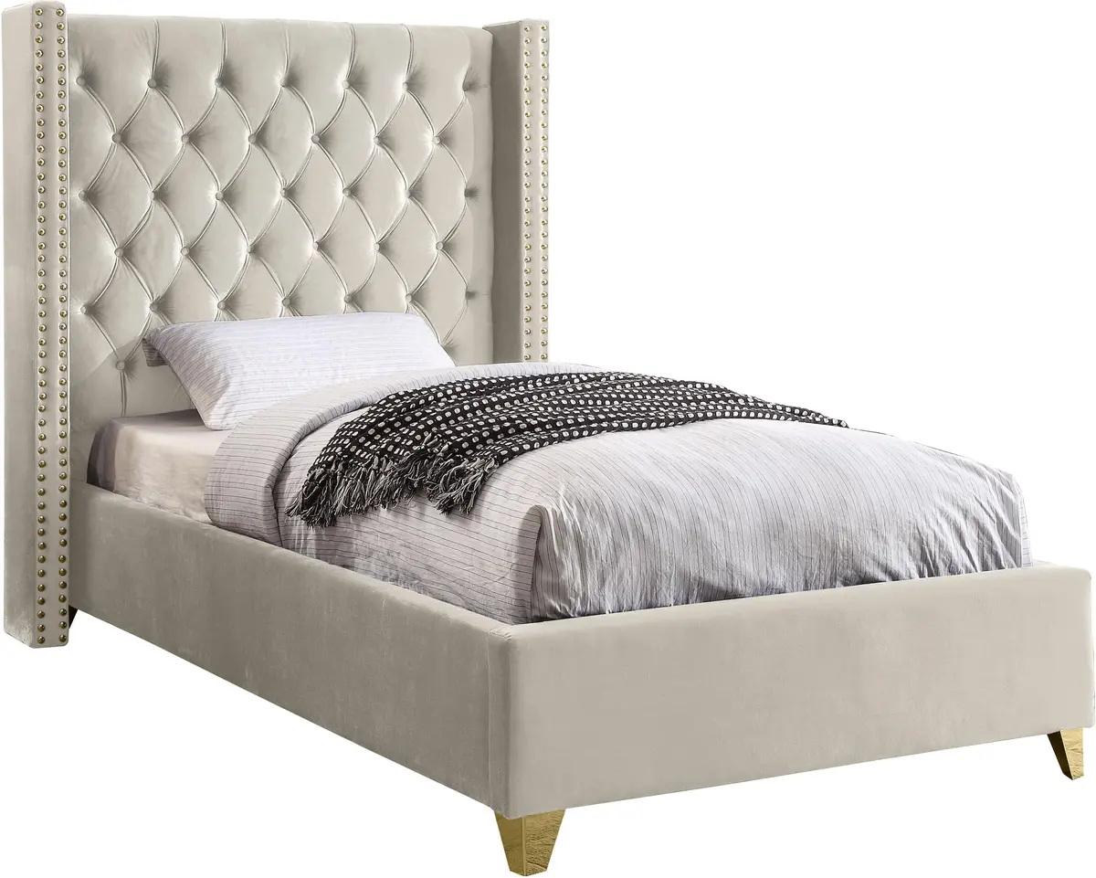 Barolo Cream Velvet Twin Bed 1