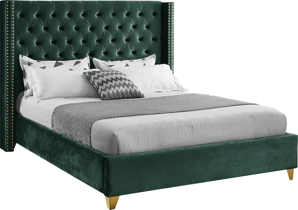 Barolo Green Velvet Full Bed 1