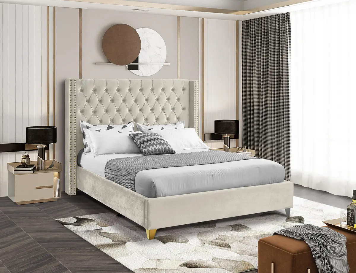 Barolo Cream Velvet King Bed 2