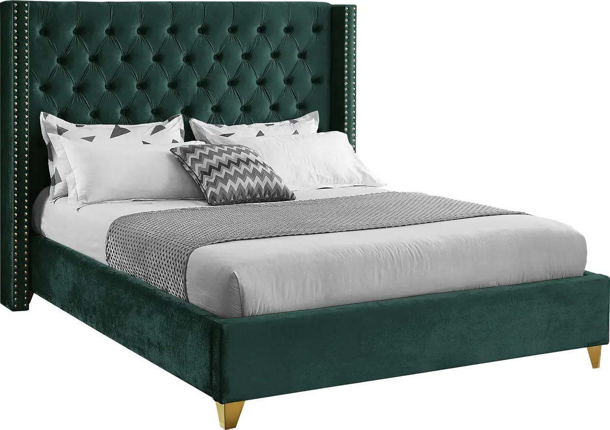 Barolo Green Velvet Queen Bed 1
