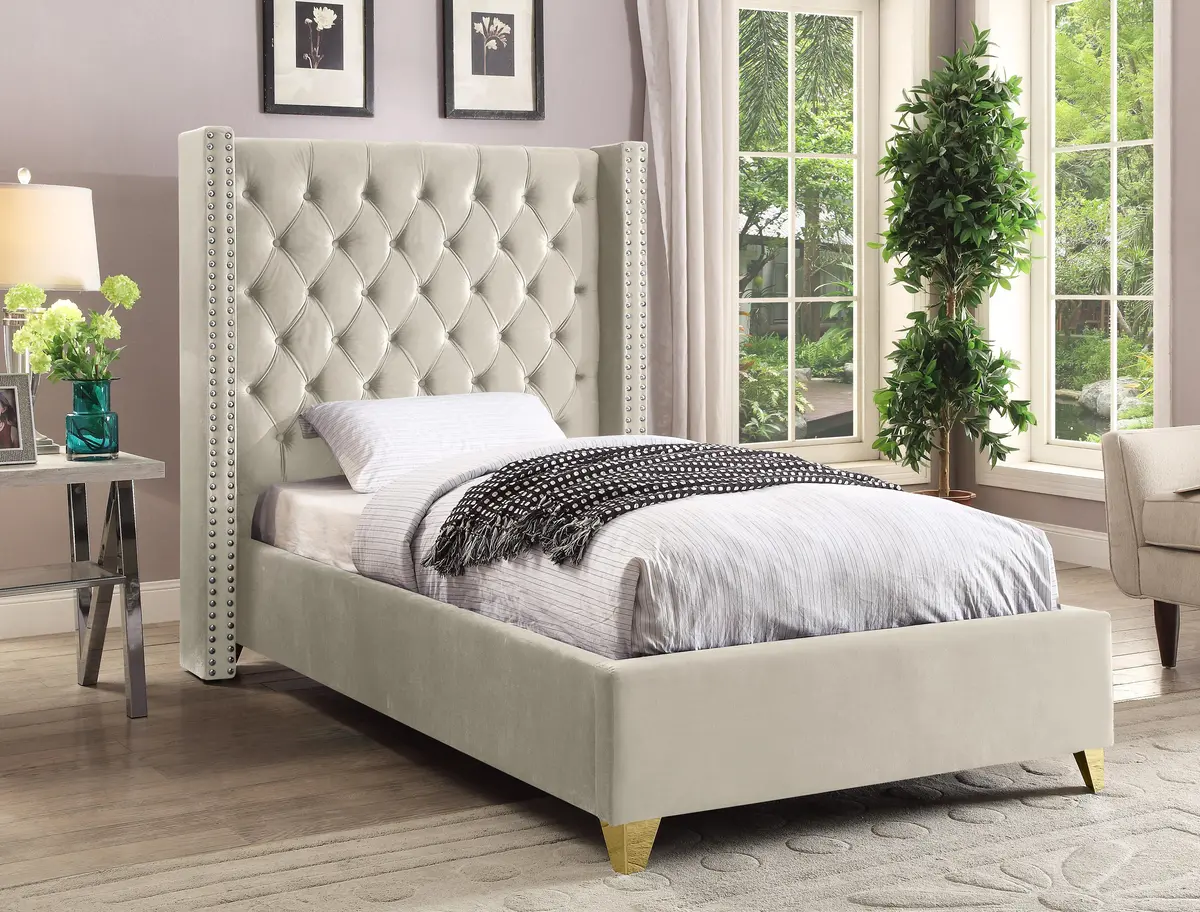 Barolo Cream Velvet Twin Bed 2