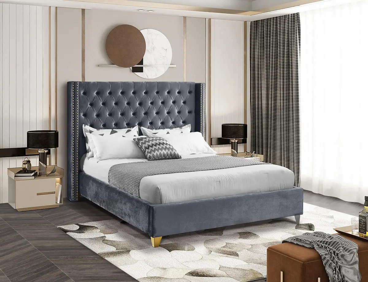 Barolo Grey Velvet King Bed 2