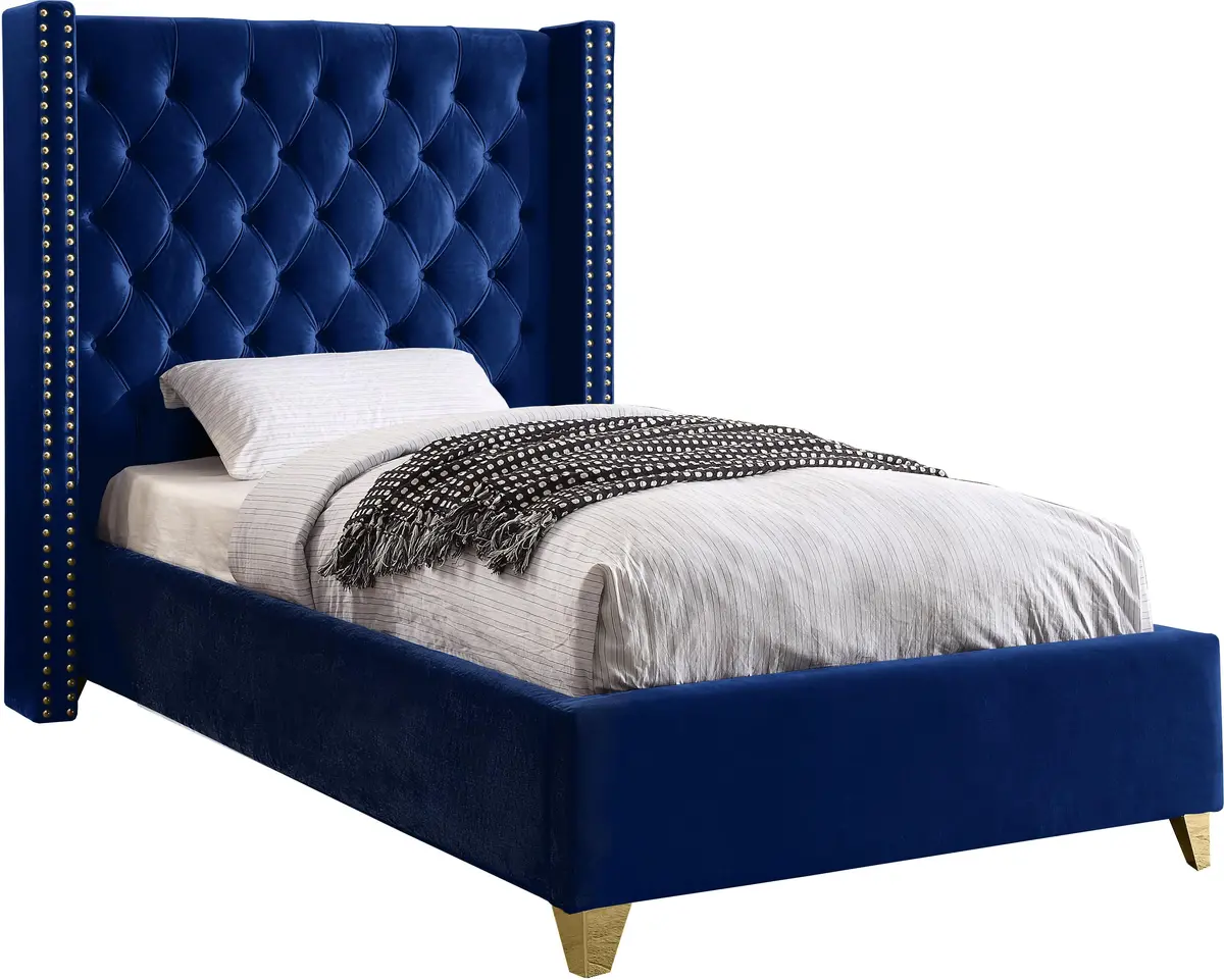 Barolo Navy Velvet Twin Bed 1