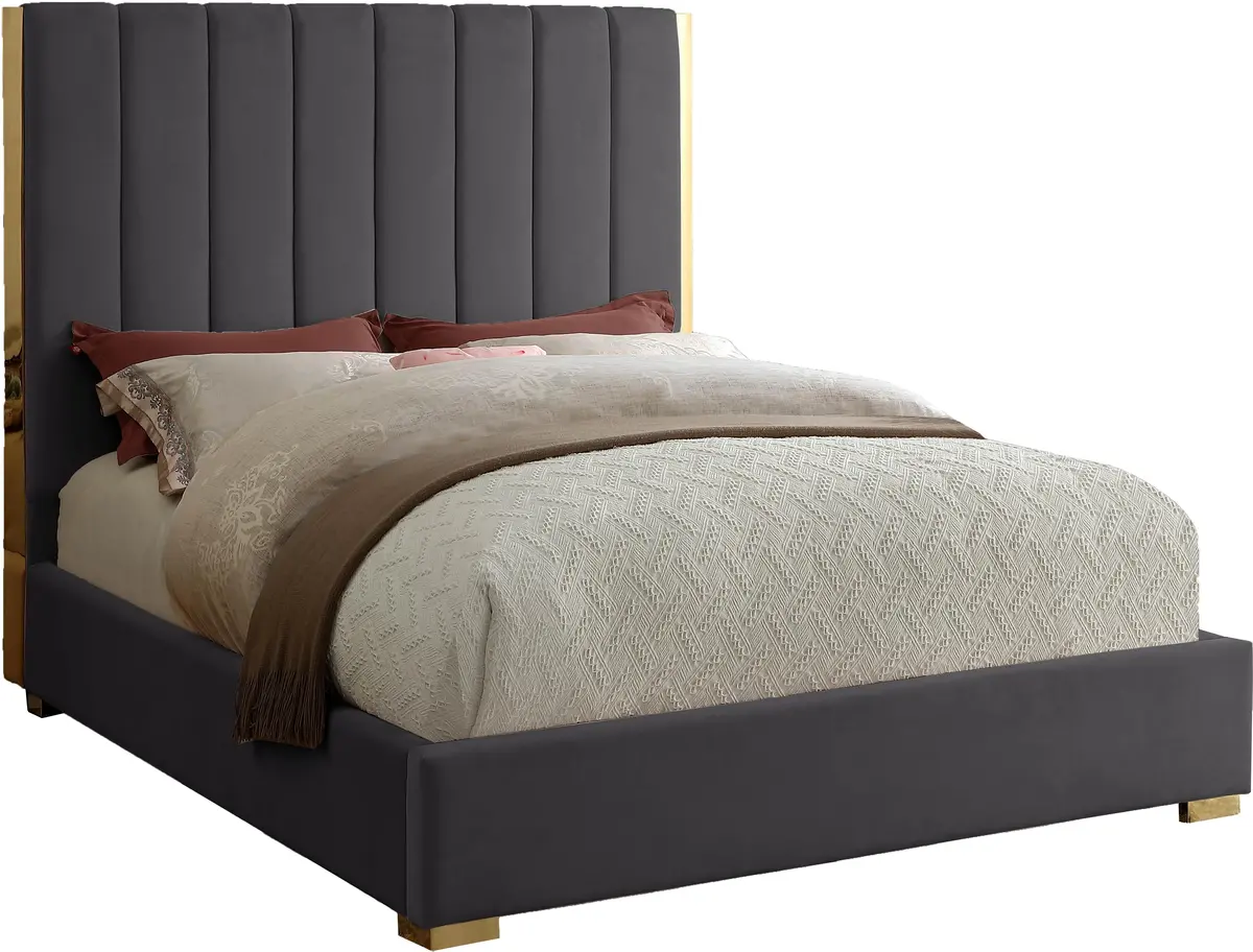 Becca Grey Velvet Full Bed 1
