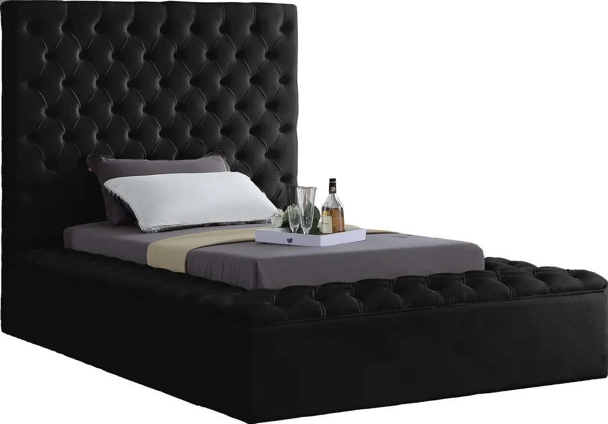 Bliss Black Velvet Twin Bed (3 Boxes) 1