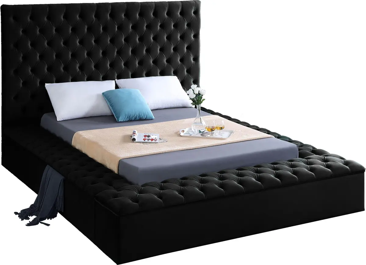 Bliss Black Velvet Full Bed (3 Boxes) 1