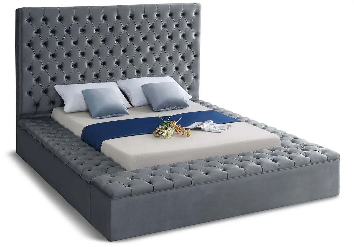 Bliss Grey Velvet Full Bed (3 Boxes) 1