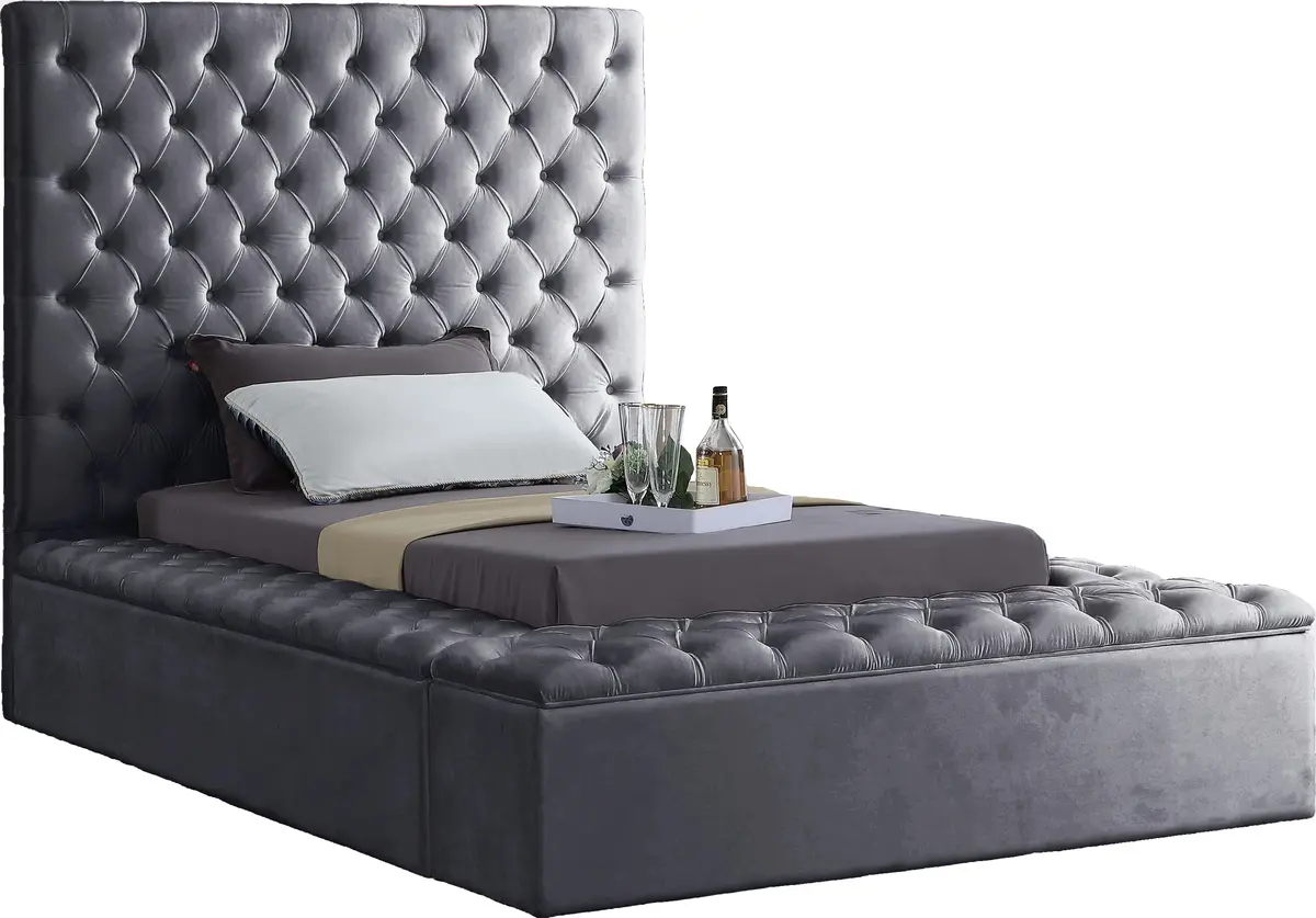Bliss Grey Velvet Twin Bed (3 Boxes) 1