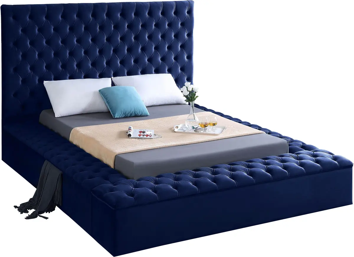 Bliss Navy Velvet King Bed (3 Boxes) 1