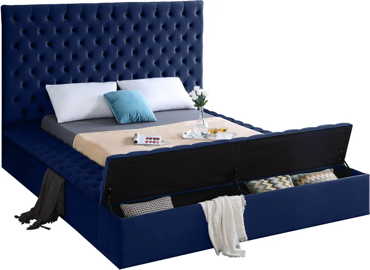 Bliss Navy Velvet Queen Bed (3 Boxes) 2