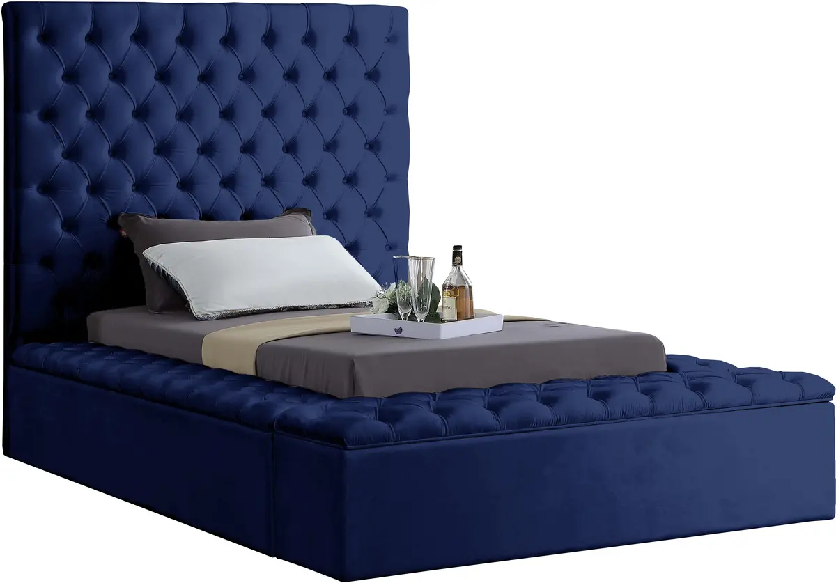 Bliss Navy Velvet Twin Bed (3 Boxes) 1