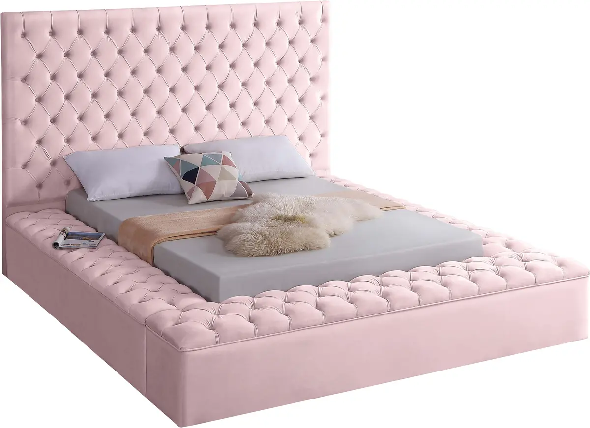 Bliss Pink Velvet King Bed (3 Boxes) 1