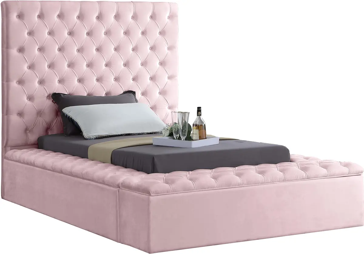 Bliss Pink Velvet Twin Bed (3 Boxes) 1