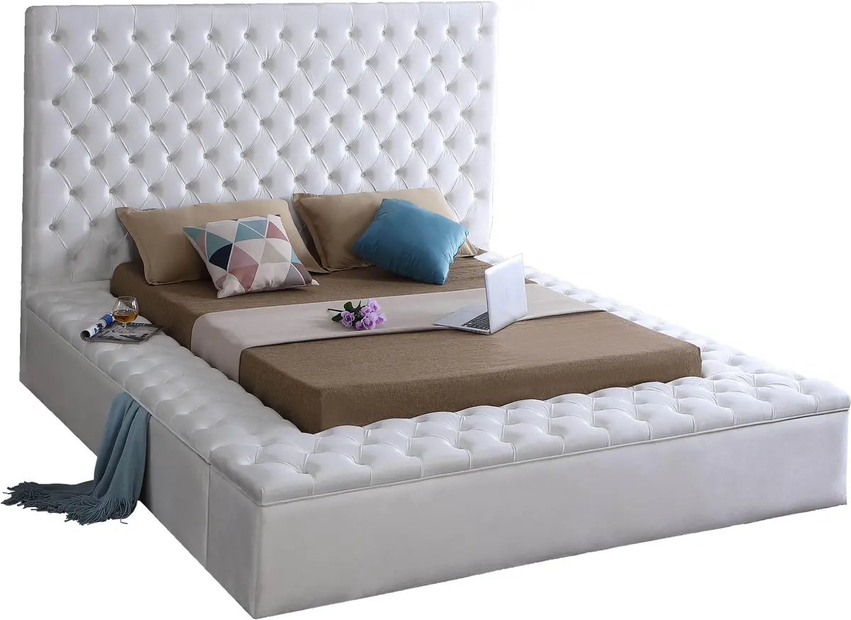 Bliss White Velvet Queen Bed (3 Boxes) 1