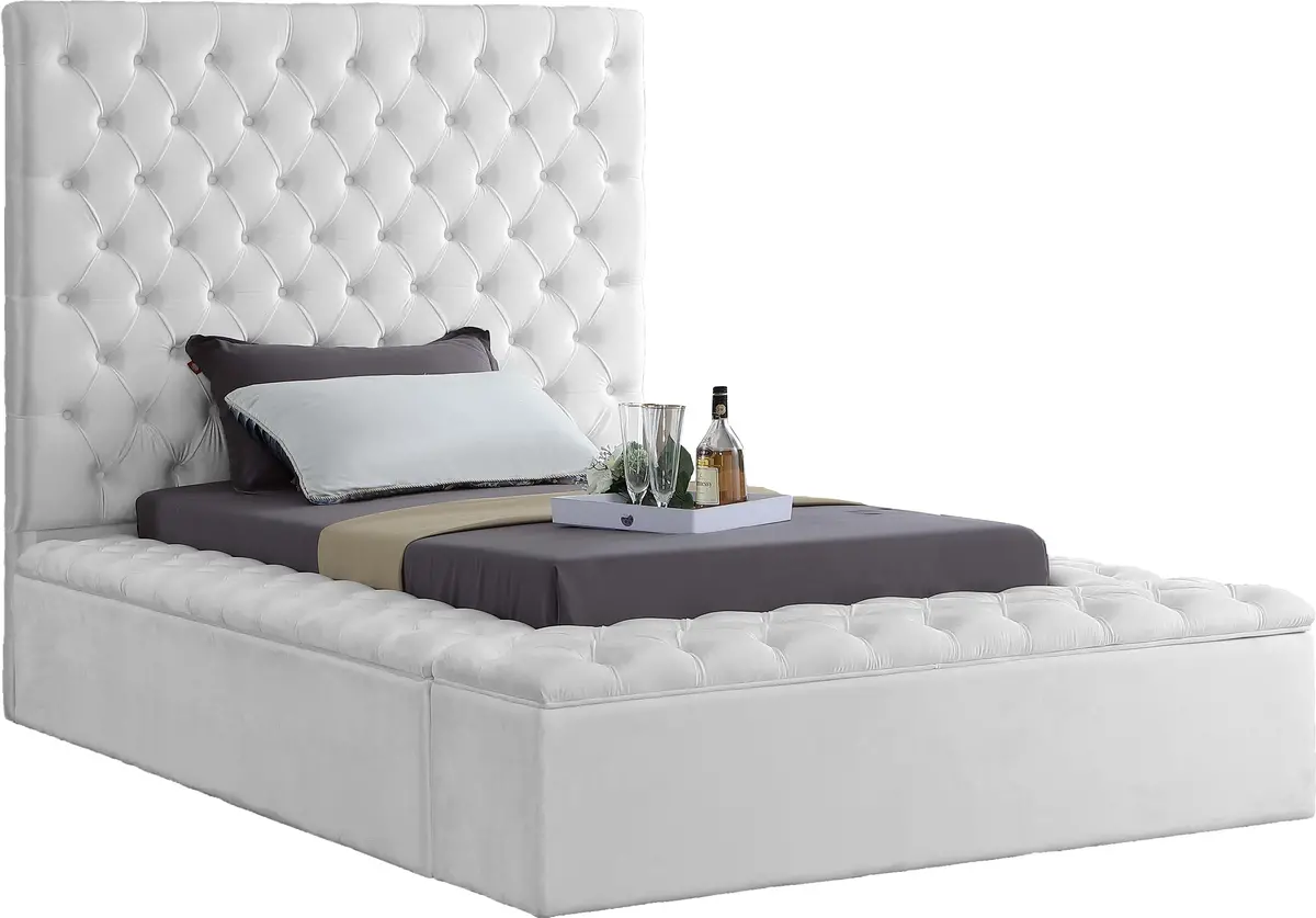 Bliss White Velvet Twin Bed (3 Boxes) 1