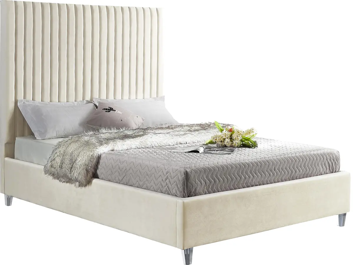 Candace Cream Velvet King Bed 1