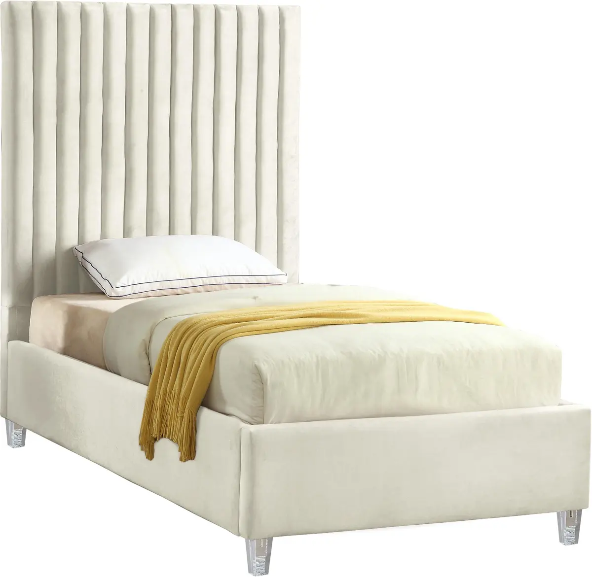 Candace Cream Velvet Twin Bed 1