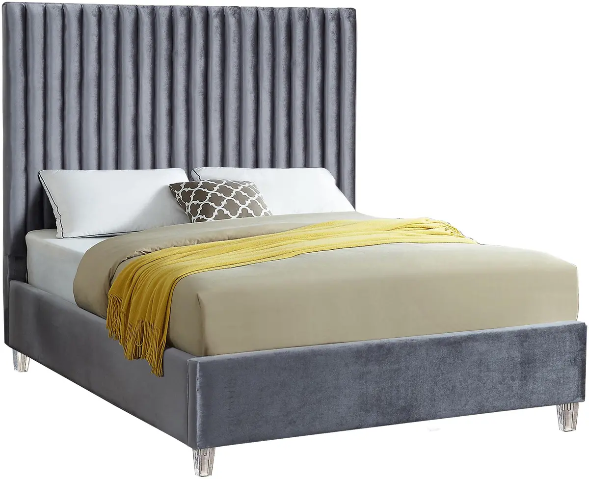 Candace Grey Velvet Full Bed 1