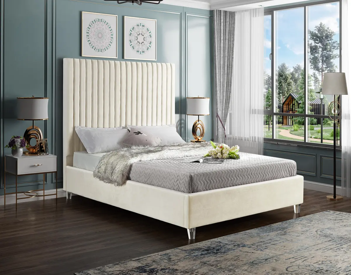 Candace Cream Velvet Full Bed 2