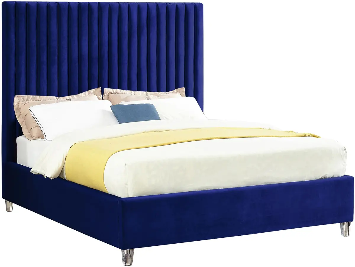 Candace Navy Velvet King Bed 1