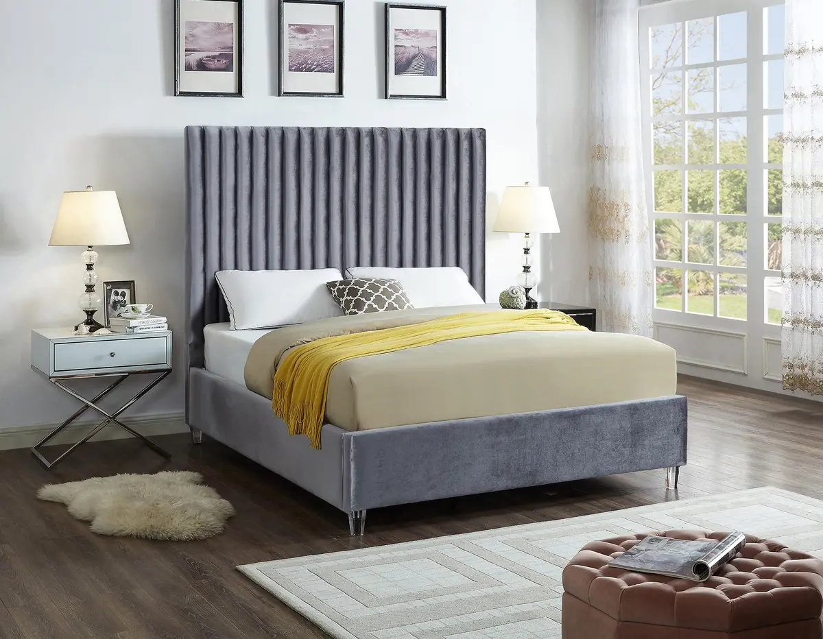 Candace Grey Velvet Full Bed 2