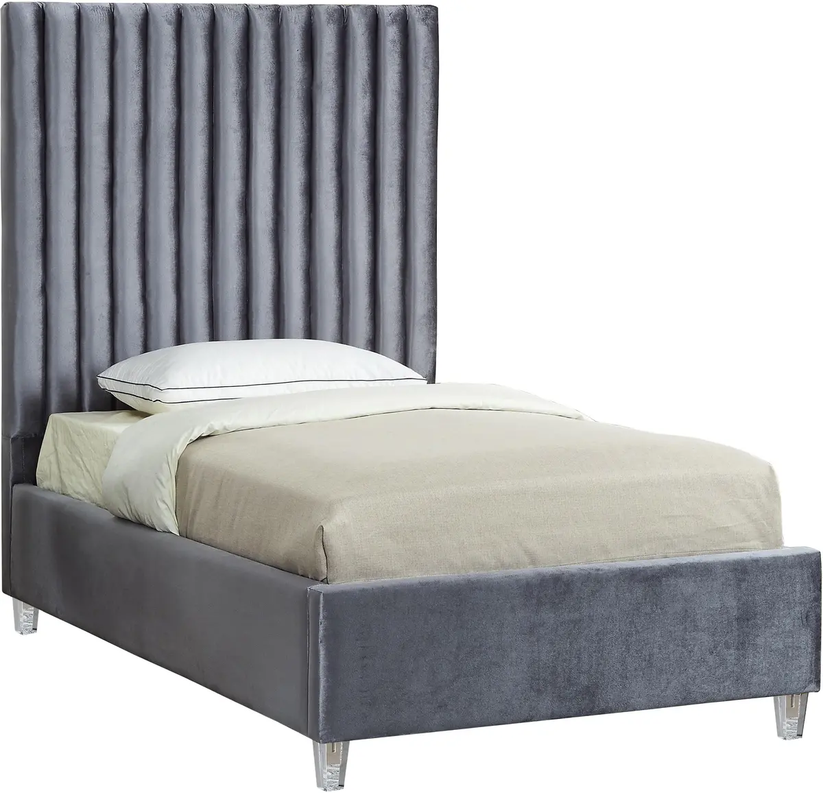 Candace Grey Velvet Twin Bed 1