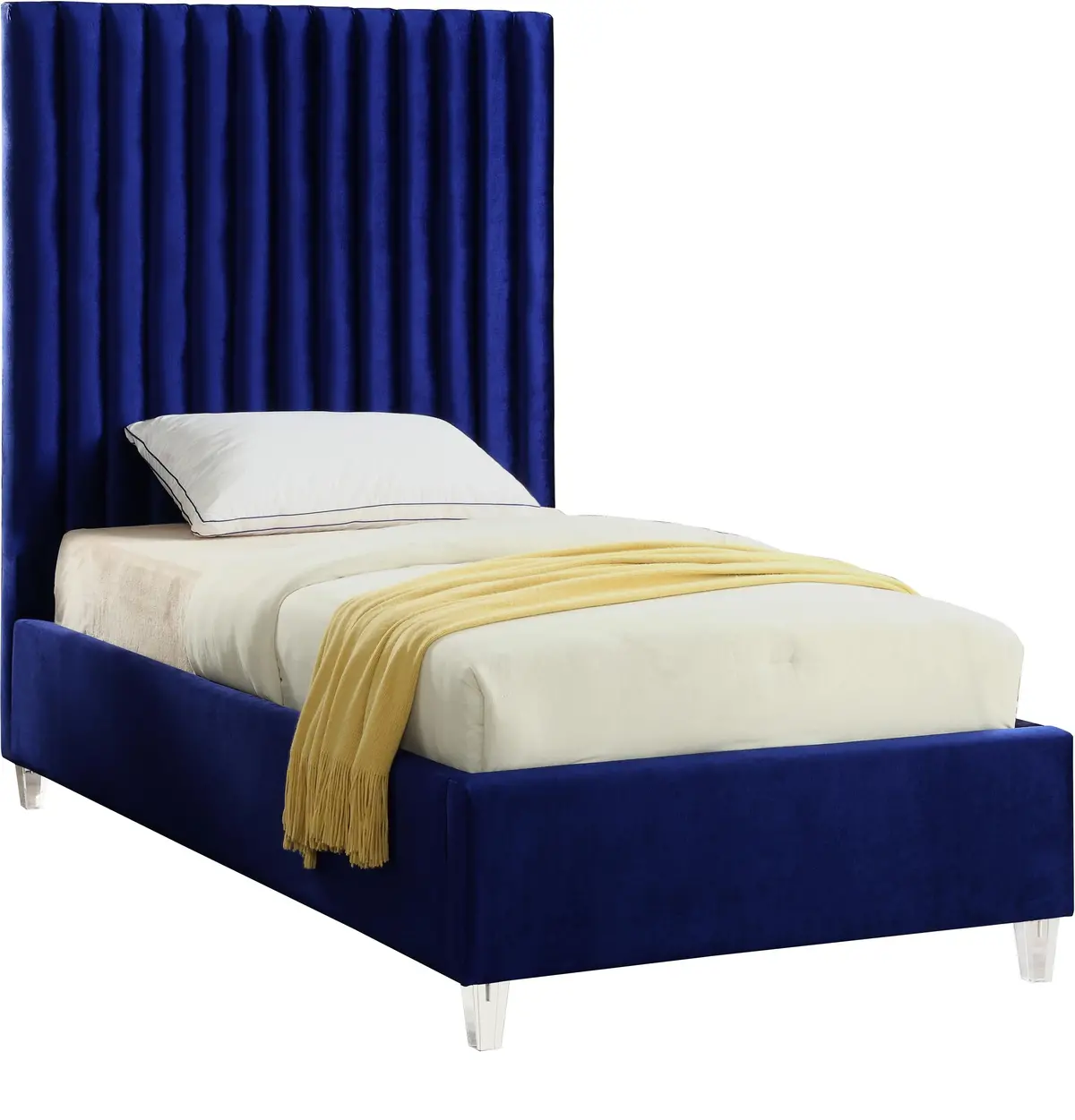 Candace Navy Velvet Twin Bed 1