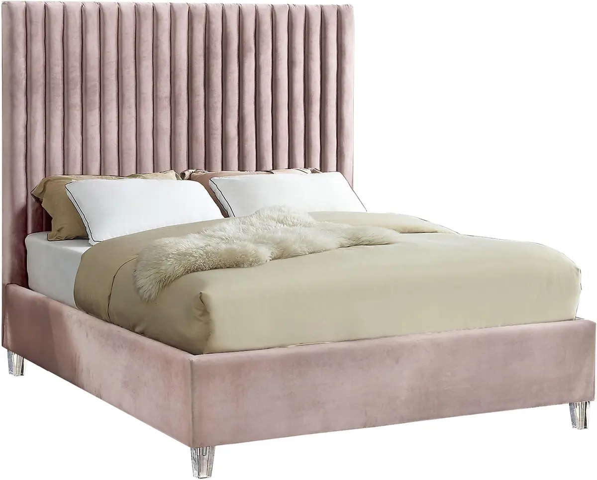 Candace Pink Velvet Queen Bed 1