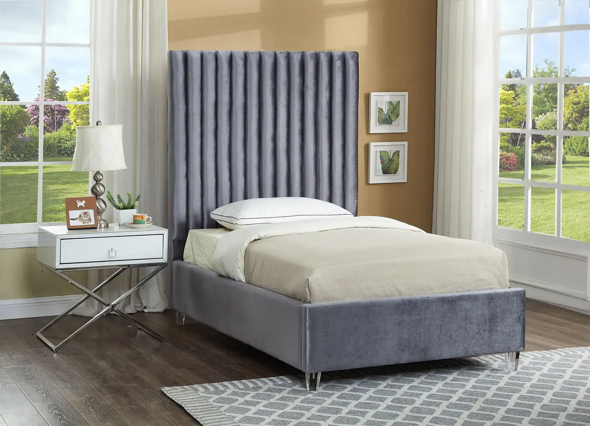 Candace Grey Velvet Twin Bed 2