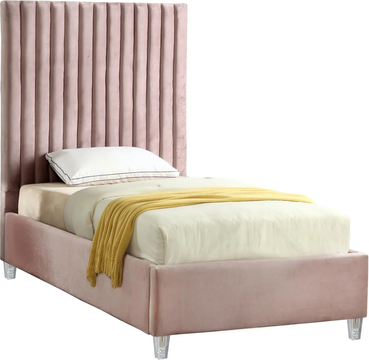 Candace Pink Velvet Twin Bed 1
