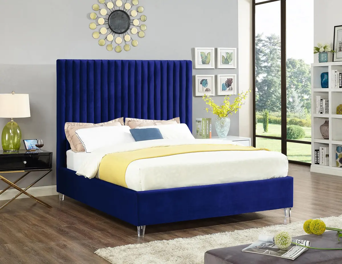 Candace Navy Velvet Full Bed 2