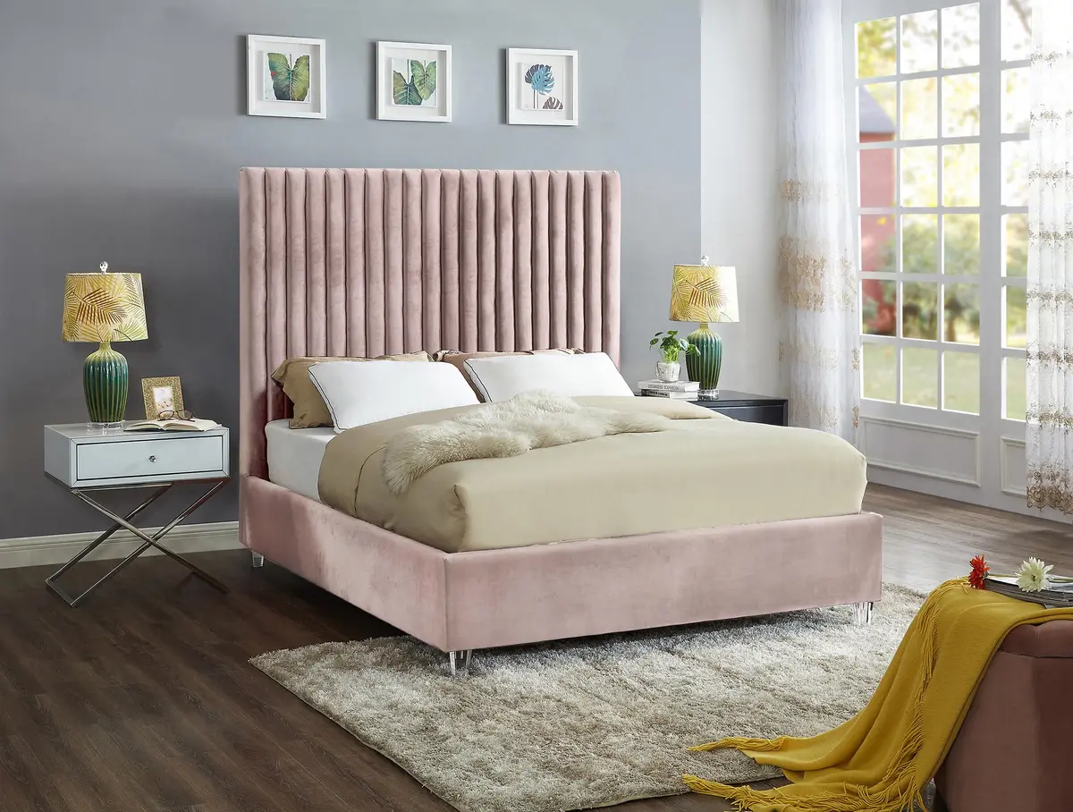 Candace Pink Velvet Full Bed 2