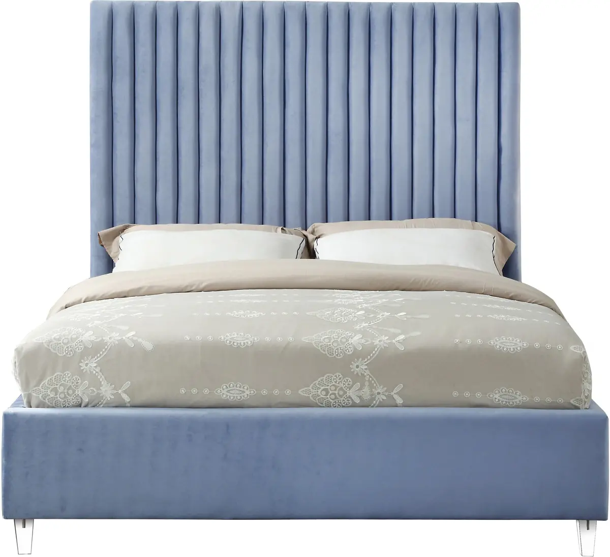 Candace Sky Blue Velvet King Bed 2