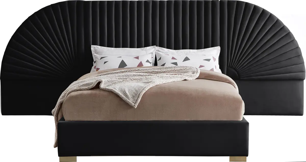 Cleo Black Velvet Queen Bed (3 Boxes) 1