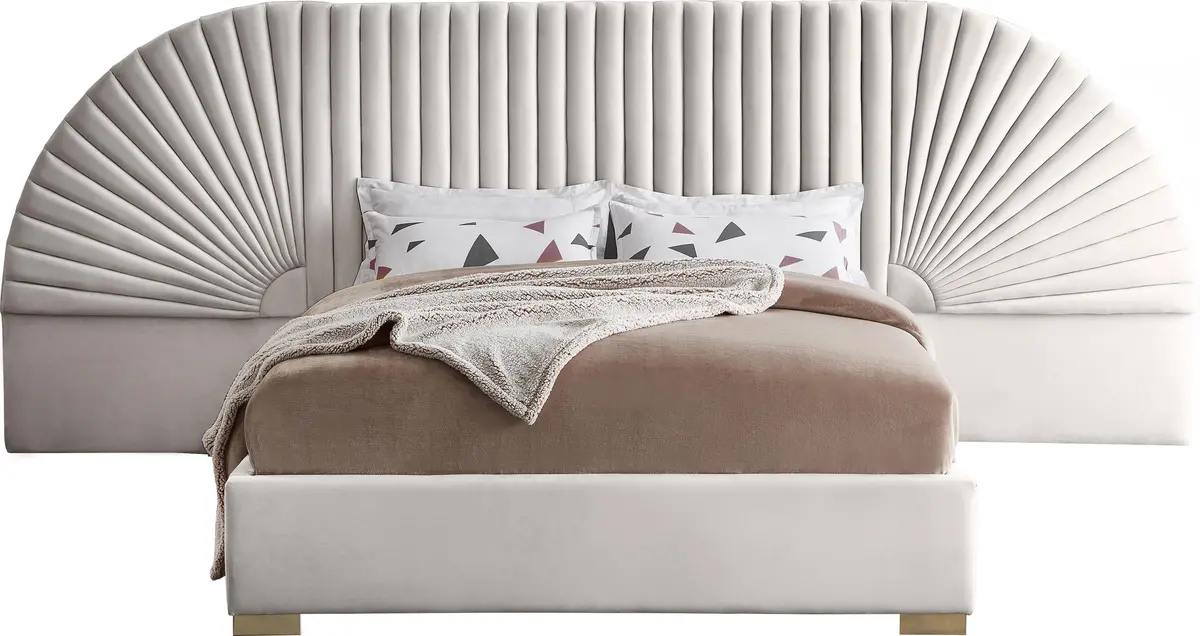 Cleo Cream Velvet King Bed (3 Boxes) 1